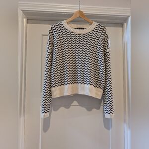 New Marled Vanilla Cream And Black Women's Sweater XL Zig Zag Pattern